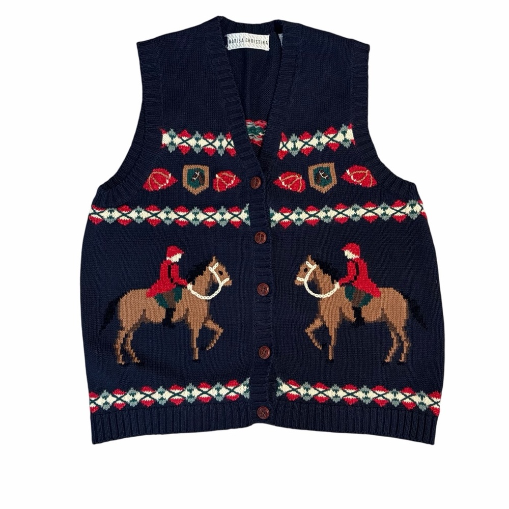 Marisa Christina Equestrian Sweater Vest Vintage Knit Medium
